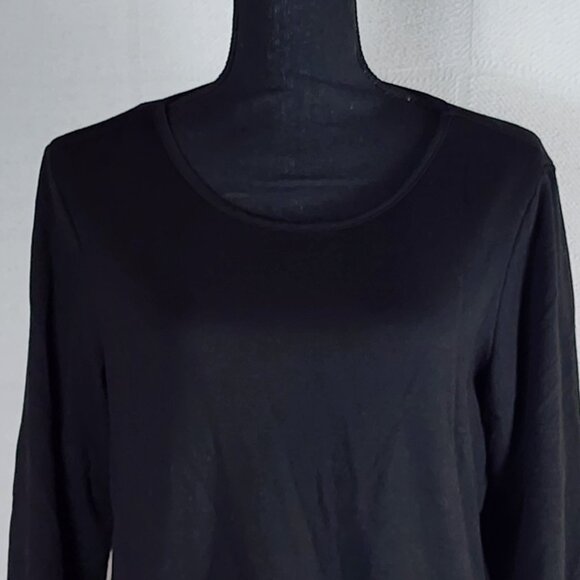 Apt. 9 Black w/Black Check Layer Roll Sleeves Poly Rayon Span Pull Over Top L - Picture 2 of 16